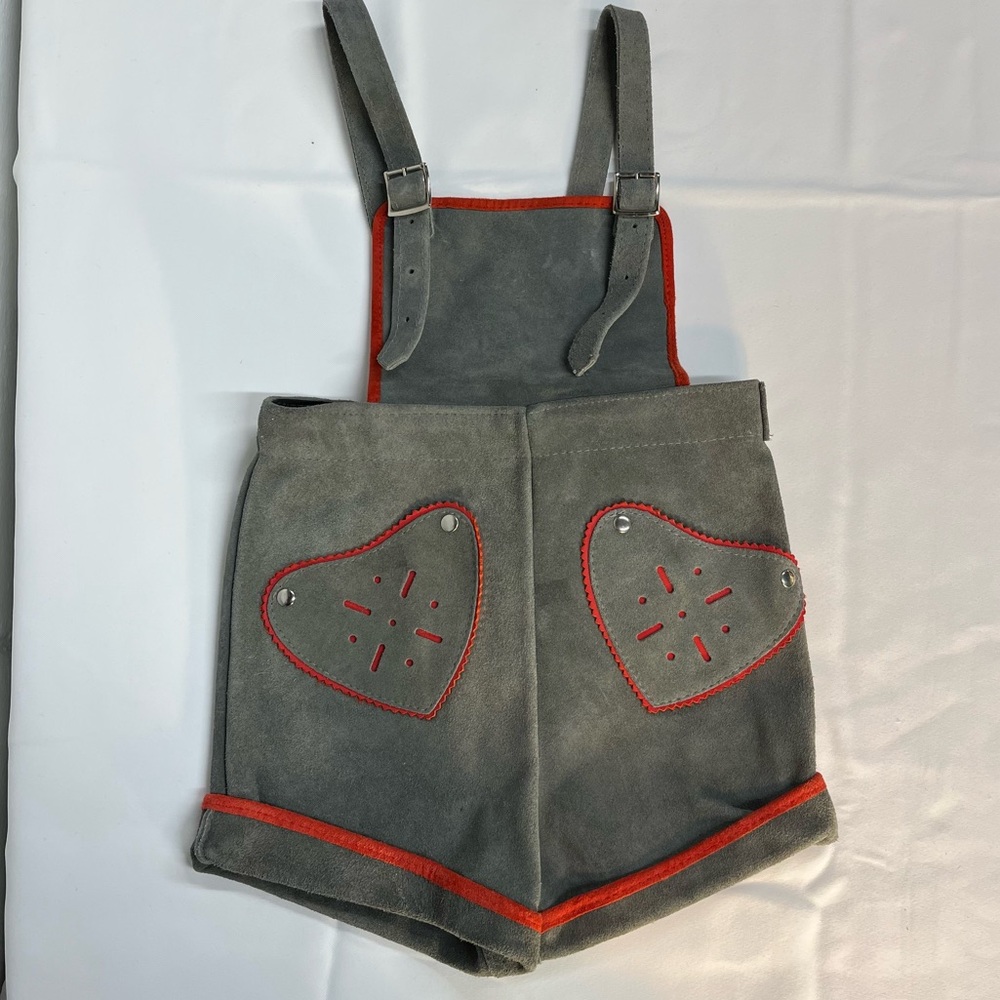 Gray Suede children’s lederhosen with heart pockets, 2T/3T